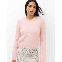 M&S Wool Blend V-Neck Jumper with Mohair Pale Pink