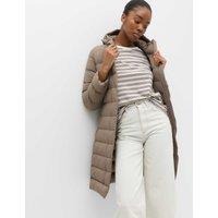 M&S Feather & Down Hooded Padded Longline Coat Mocha