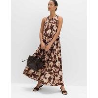 M&S Floral Relaxed Maxi Waisted Dress Chocolate Mix