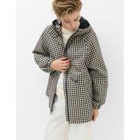 M&S Cotton Rich Waterproof Checked Hooded Parka Navy Mix