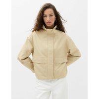 M&S Cotton Rich Funnel Neck Parka Coat Beige