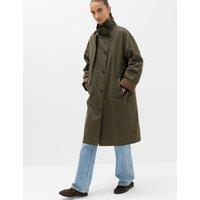 M&S Cotton Rich Waxed Tie Neck Car Coat Dark Olive