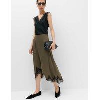 M&S Lace Hem Midi Asymmetric Skirt Olive