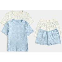 M&S 2 Pack Floral Pointelle Pyjama Sets (6-16 Yrs) Blue Mix