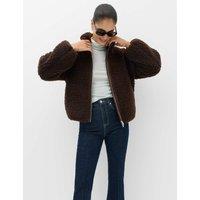 M&S Borg Funnel Neck Jacket Dark Chocolate
