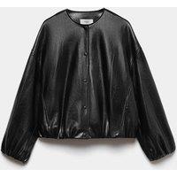 M&S Faux Leather Bubble Hem Bomber Jacket Black