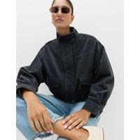 M&S Pure Cotton Cord Funnel Neck Bomber Jacket Grey Blue