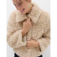 M&S Faux Fur Textured Collared Short Jacket Ivory