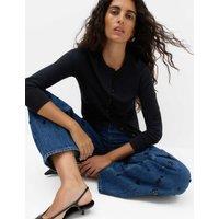 M&S Faux Fur Collar Button Front Cardigan Midnight Navy