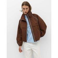 M&S Contrast Piped Funnel Neck Windbreaker Jacket Conker