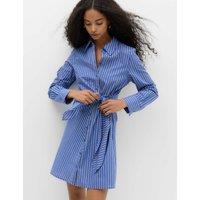 M&S Cotton Rich Striped Mini Shirt Dress Blue Mix