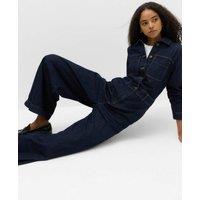 M&S Denim Long Sleeve Wide Leg Jumpsuit Denim
