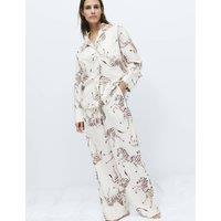 M&S Pure Cotton Poplin Zebra Revere Pyjama Set Ivory Mix