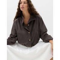 M&S Suedette Funnel Neck Short Jacket Nearly Black