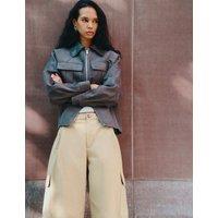 M&S Suedette Collared Peplum Utility Jacket Grey