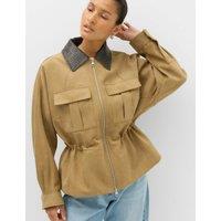 M&S Suedette Collared Peplum Utility Jacket Tan