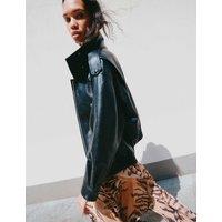 M&S Faux Leather Funnel Neck Bomber Jacket Black