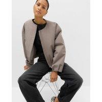 M&S Collarless Bubble Hem Jacket Grey