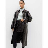 M&S Faux Leather Croc Effect Longline Car Coat Aubergine
