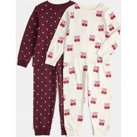 M&S 2 Pack Pure Cotton Cherry Pyjama Sets (0-8 Yrs) Burgundy Mix