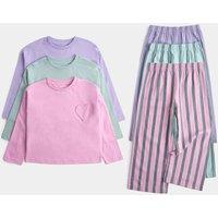 M&S 3 Pack Striped Heart Pocket Pyjama Sets (1-8 Yrs) Pink Mix