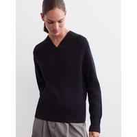 JAEGER Pure Merino Wool Textured Notch Neck Jumper Navy