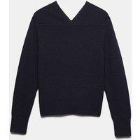JAEGER Pure Merino Wool Textured Notch Neck Jumper Navy