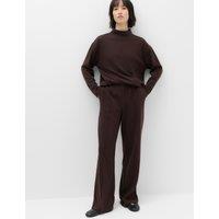 M&S Cotton Rich Pintuck Wide Leg Trousers Bitter Chocolate