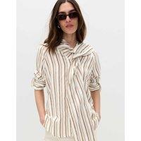 M&S Striped Scarf Neck Detail Shirt White Mix