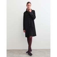 JAEGER Crepe Pleated Button Front Shirt Dress Black