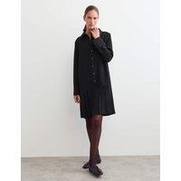 JAEGER Crepe Pleated Button Front Shirt Dress Black