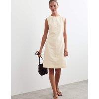 JAEGER Cotton Blend Jacquard Shift Dress with Linen Ivory