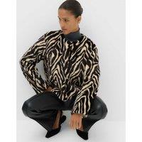 M&S Faux Fur Zebra Print Short Jacket Ivory Mix