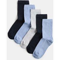 M&S 5 Pack Cotton Rich Ribbed Ankle Socks Multi