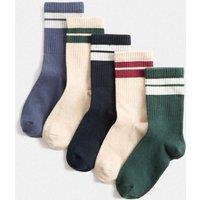 M&S 5 Pack Cotton Rich Sports Stripe Socks (6 Small - 7 Large) Oatmeal Mix