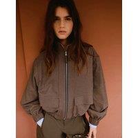 M&S Checked Funnel Neck Jacket Brown Mix
