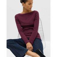 M&S Cotton Rich Premium Slash Neck Top Dark Mulberry