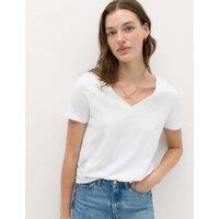M&S Pure Cotton V-Neck T-Shirt Soft White
