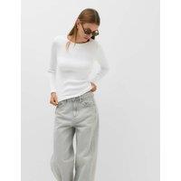 M&S Cotton Rich Ribbed Slim Fit Top Soft White