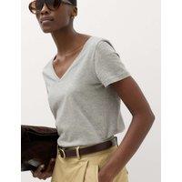 M&S Pure Cotton V-Neck T-Shirt Grey Marl