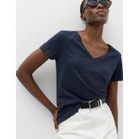 M&S Pure Cotton V-Neck T-Shirt Navy