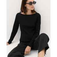M&S Cotton Rich Premium Slash Neck Top Black