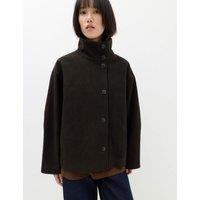 M&S Checked Funnel Neck Short Coat with Wool Brown Mix