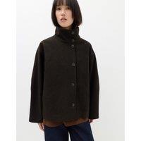 M&S Checked Funnel Neck Short Coat with Wool Brown Mix