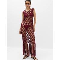 M&S Macrame Sheer Maxi Beach Dress Dark Red