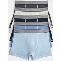 M&S 5 Pack Cotton Rich Nautical Trunks (5-16 Yrs) Blue Mix