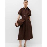 M&S Pure Cotton Pintuck Midi Shirt Dress Dark Chocolate