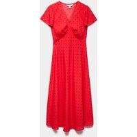 M&S Polka Dot V-Neck Midi Tea Dress Red Mix