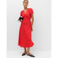 M&S Polka Dot V-Neck Midi Tea Dress Red Mix