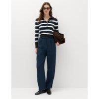 M&S Double Pleat Cuff Detail Trousers Navy
